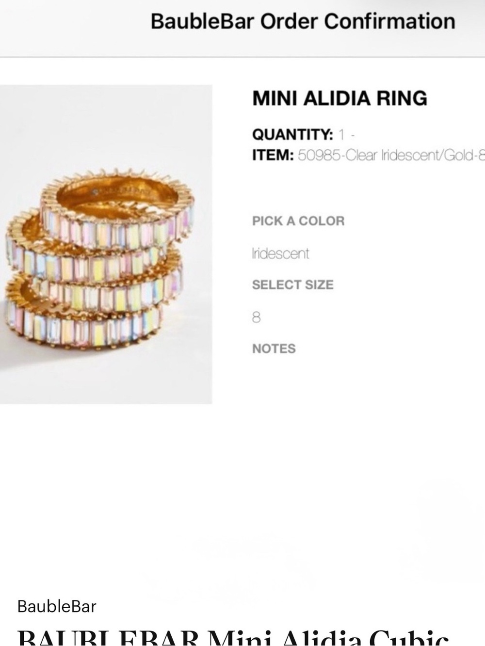 BAUBLEBAR Mini Alidia Cubic Zirconia Ring in Iridescent Gold Size 8